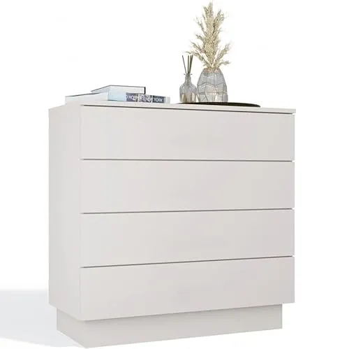 BDW - Kommode mit Schubladen - Sideboard Wohnzimmer, Schlafzimmer, Flur - 85 x 40 x 84 cm BxTxH - Geräumige Schubladenkommode, mit Tip ON System für Leichtes Öffnen - Amber 4S Kaschmir Beige