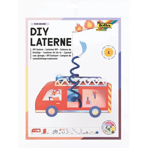 FOLIA Bastelartikel DIY Laterne Feuerwehr Auto (FIRE ENGINE) - Schreibwaren für kreative Köpfe: Basteln Sie mit wenig Aufwand eine beeindruckende Laterne in Feuerwehrauto-Form, inklusive LED-Licht und Blaulicht für leuchtende Effekte.