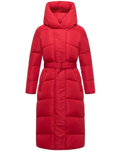 Navahoo Steppmantel Eisblick 14 - Gesteppter Damen Mantel mit Taillengürtel in Dunkelrot - Funktionsjacken, wasserabweisend und wärmend, ideal für kalte Tage mit praktischem Taillengürtel für eine figurbetonte Passform.