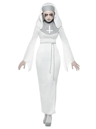 Smiffys Spuk-Irrenhaus-Nonne-Kostüm - Kostüm-Outfits für Erwachsene, gruseliges Nonnen-Kostüm mit Kleid, Gürtel & Kopfschmuck, ideal für Halloween und Themenpartys, geprüft nach EU-Sicherheitsstandards.