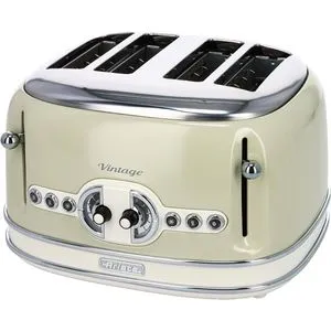 Ariete Vintage 156 - 4-Scheiben-Toaster, 6 Toaststufen und automatischer Auswurf, elegantes Retro-Design aus Edelstahl mit einfachem Krümelblech