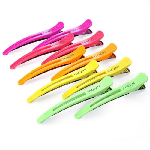 FRAMAR Neon Haarspangen Set – Professionelle Abteilklammern für Friseure, Haarspangen zum Abteilen, Styling und Schneiden, Salon Haarklammern Damen, Haarclips Friseurbedarf – 10p