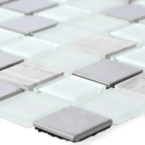 Glas Naturstein Edelstahl Mosaikfliesen Starcrest Weiß Silber Grau Selbstklebend