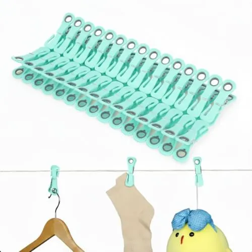 Cozary 30 Stück Wäscheklammern mit Haken, Plastik Handtuchklammern Stabile Clothes Pegs mit Rundlochdesign, Winddichte Klammer für Wäsche Hosen T Shirts Unterwäsche Kuscheltiere