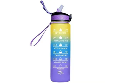 Botells Trinkflasche Sport Trinkflasche, Motivation, Wasserflasche + Strohhalm & Shakerball, Trinke während deiner Aktivität, leicht, auslaufsicher, motivierend