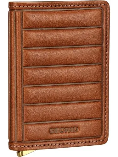 Secrid Premium Kollektion Slimwallet Emboss Lines - Cognac - Elegantes Portemonnaie aus hochwertigem spanischem Schafsleder, bietet Platz für bis zu 6 Karten und ist ein täglicher Luxus mit personalisierbarem Design.