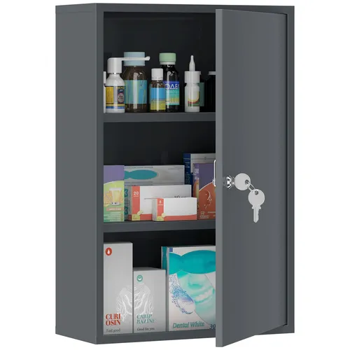 kleankin Medizinschrank zur Medikamenten-Aufbewahrung, abschließbar und kompakt - Abschließbarer Medizinschrank aus langlebigem Stahl, ideal für die sichere Aufbewahrung von Erste-Hilfe-Mitteln. Mit drei Fächern bietet er optimale Organisation und kann platzsparend an der Wand montiert werden.
