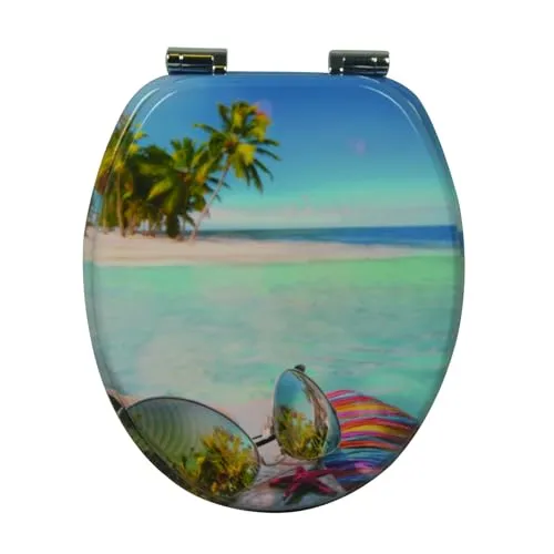 Sanicomfort WC Sitz Beach, MDF mit Absenkautomatik - WC-Sitz mit Soft-Close-Funktion für geräuschloses Schließen, robustem MDF-Holzkern und verchromten Metallscharniere. Ideal für jedes Badezimmer und einfach zu montieren.