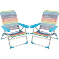 Costway 2er Set Klappbare Strandstühle mit Verstellbarer Rückenlehne - Genießen Sie entspanntes Sitzen im Freien mit diesem Set aus 2 klappbaren Strandstühlen. Die verstellbare Rückenlehne und der atmungsaktive Stoff sorgen für hohen Komfort. Ideal für entspannte Tage am Strand oder im Garten.
