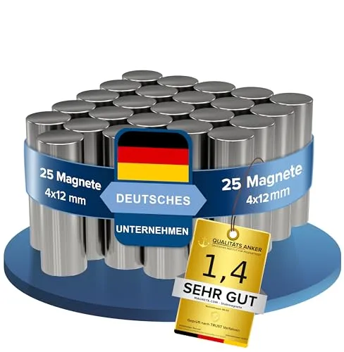 25x Neodym Power Magnet silber | Stabmagnet extra stark lang | Stab Durchmesser 4 mm x 12 mm lang | 25 Neodymium Magnets Strong Long Magnetic Stick | starke Magneten Supermagnet