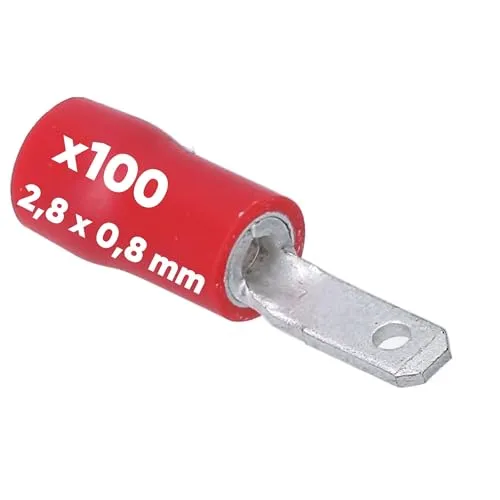 Stück Kalitec FSR288 Flachstecker rot 2,8x0,8 Kabelverbinder I 0,5-1,5mm² Steckverbinder I teilisoliert I Messing I PVC Kragen I für Kfz & Industrie 100