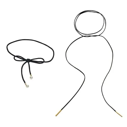 RELKLYU 2 Stück Schwarze Lange Halskette, Frauenpersönlichkeits -Schlüsselbeinseil, Kreatives Mode -Halsband, Lustige Schmuck, Gotische Accessoires.