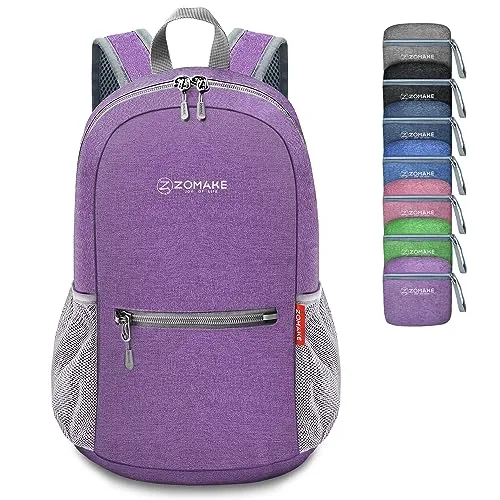 ZOMAKE Faltbarer Rucksack Klein Ultraleicht,10L Wanderrucksack Kleiner Leicht für Damen Herren,Reise Mini TagesrucksäCke Faltbar für Kinder und Jugendliche(Violett)