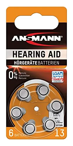 ANSMANN 13 Hörgerätebatterien – Typ 13 P13 ZL2 PR48 - Batterien für Hörgeräte, hohe Lebensdauer und zuverlässige Leistung für bis zu 4 Jahre. Ideal für digitale und analoge Geräte, 6 Stück im Set.