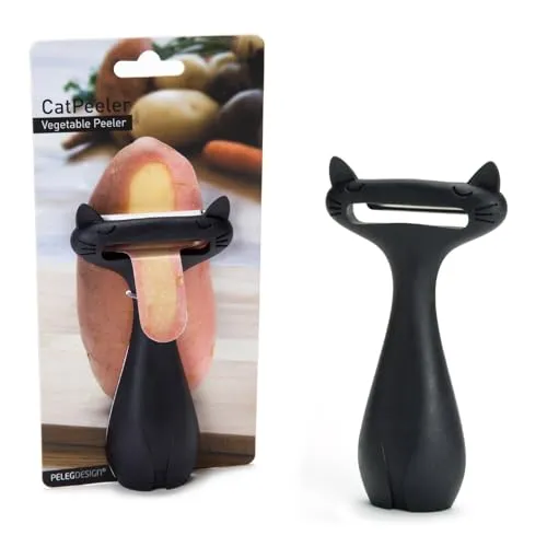 PELEG DESIGN CatPeeler Sparschäler Katze – Lustiger Gemüseschäler für Kartoffeln, Karotten & Obst, Pendelschäler mit Edelstahlklinge, Originelles Küchenzubehör & Geschenk für Katzenfans (Schwarz)