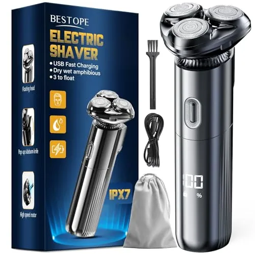 Elektrisch Rasierer Herren Elektrorasierer Rasierapparat - Rasierer Herren Elektrisch 3D Trockenrasierer mit Magnet Scherköpfe IPX7 mit Reiseverriegelung Nass- und Trockenrasierer