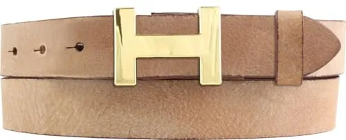 Damen-Gürtel HERMINE aus weichem Vollrindleder Vintage-Look 3 cm | Leder-Gürtel für Damen 30mm | Schmaler Ledergürtel Vintage für Damen 30mm | Gold glänzend | Cognac 105cm