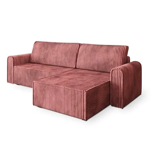 Masseno Ecksofa VALTINO T mit Schlaffunktion L-Form, Modern Sofa mit Bettkasten, Wohnzimmersofa, Couch, Soffa, Bettsofa, Couchgarnitur - Rosa, TILIA 62