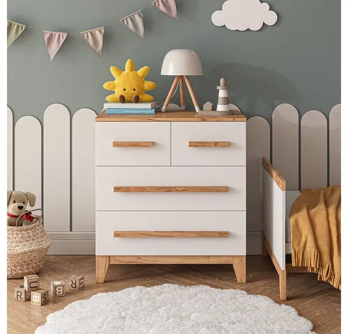 VitaliSpa® Kommode Malia, Weiß/Artisan/Artisan, 80 x 88 cm mit 4 Schubladen