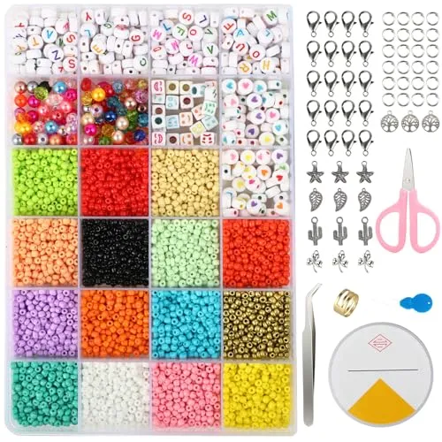 WQDD STANPET 4500+ Bunte Perlen zum Auffädeln Set – 200 Buchstabenperlen, 3mm DIY Perlen für Armbänder, Halsketten & Bastelgeschenke (Ideal für Kinder, Freundschaftsbänder)
