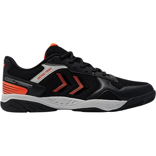Hummel Court Control II Black/Red 43 - Hallenschuh für Hartplätze und Teppichböden, atmungsaktiv mit reaktionsfreudiger EVA-Dämpfung für optimalen Komfort und Stabilität bei schnellen Bewegungen.