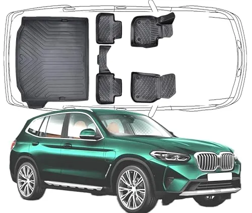 Trimak Passgenau 3D Fussmatten & Kofferraumwanne Auto Set Kompatibel mit BMW iX3 G08 Elektromotor 2018-2024 Auto Zubehör Gummimatten & Kofferraummatte Autos Allwetter Geruchlos rutschfest Schwarz