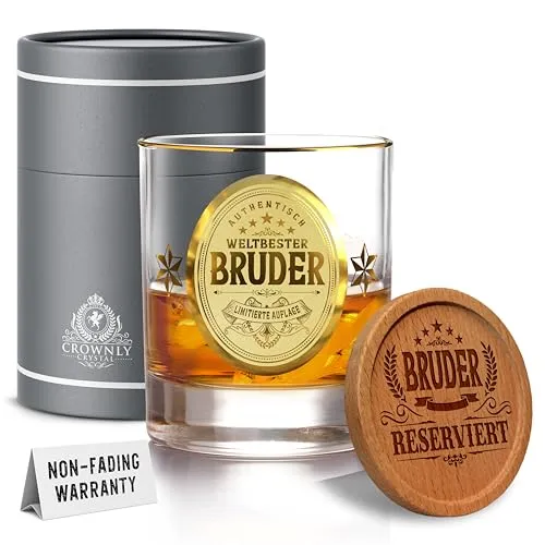 CROWNLY CRYSTAL® Geschenk für Bruder Whiskyglas Personalisierte Geschenke Geburtstagsgeschenk Mit Gravur