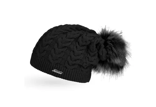 Neverless Bommelmütze coole Damen Strickmütze Strick-Beanie gefüttert Fell-Bommel