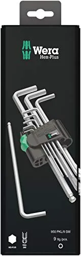 Wera 950/9 Hex-Plus Winkelschlüsselsatz 9-teilig - Metrischer Winkelschlüsselsatz, mit Hex-Plus Technologie für mehr Drehkraft und weniger Rundung der Schraubenköpfe, ideal für präzises Arbeiten.
