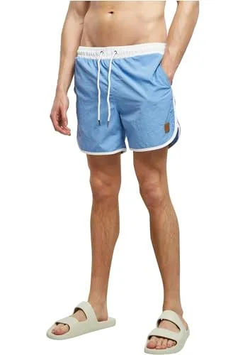 Urban Classics Herren Retro Swimshorts – Schnelltrocknende Badeshorts aus Polyester mit Kordelzug, elastischem Bund & Retro Design, ideal für Strand, Pool & Urlaub,White/Horizonblue,XXL