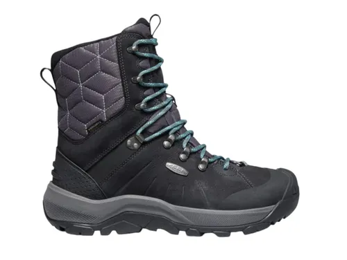 KEEN Damen Revel 4 High Polar Schneestiefel - Black/North Atlantic, 40.5 EU - Wanderschuhe mit KEEN.DRY-Membran für wasserdichten Komfort und KEEN.WARM-Isolierung bis -25°F/-32°C, ideal für winterliche Abenteuer.
