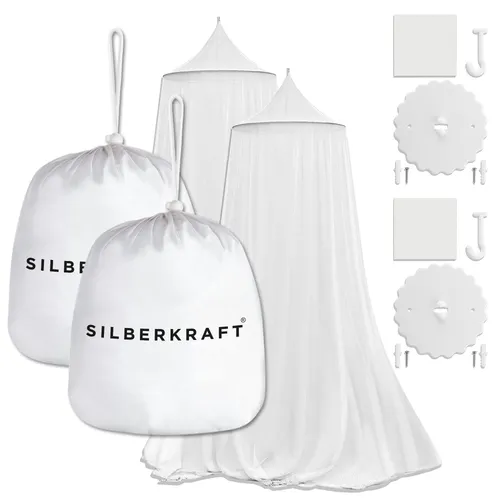 SILBERKRAFT Moskitonetz mit Reißverschluss & Klebehaken - Flexibles Moskitonetz für sicheren Insektenschutz ohne Bohren. Ideal für Zuhause und Reisen – leicht, kompakt und einfach anzubringen. Genießen Sie ungestörten Schlaf im Doppelbett, Babybett oder Zelt.