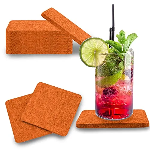 wortek Filzuntersetzer eckig für Gläser – 8er Set Glasuntersetzer für Getränke, Tassen, Bar, Glas - Ø 10cm Tischuntersetzer waschbare Untersetzer Gläser Orange Glas Untersetzer-Set