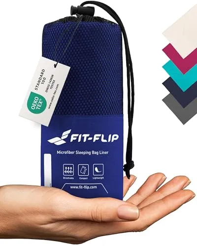 Fit-Flip Hüttenschlafsack Ultraleicht, Mikrofaser Schlafsack Inlay mit extra Kissenfach, Inlett Schlafsack seidig weich, Reiseschlafsack als auch Innenschlafsack, Königsblau