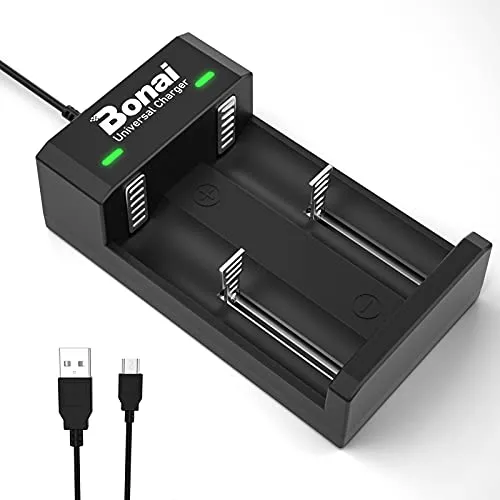 BONAI Akku Ladegerät Universal USB Batterieladegerät LED Akkuladegerät Intelligent Battery Charger für 3,7V 18650 26650 Lithium Akku und 1,2V NI-MH/NI-CD AA AAA C D Wiederaufladbare Batterien