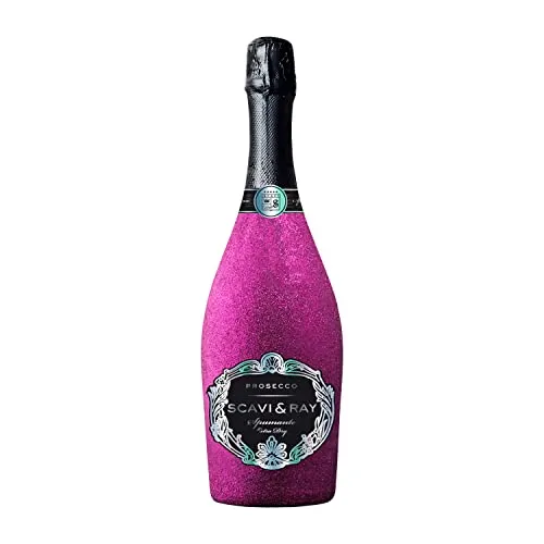 SCAVI & RAY Prosecco DOC Spumante Glitzer Pink Bling Bling - Prosecco, extra trocken und fruchtig frisch, mit feiner Perlage und handdekorierter Flasche - ideal für festliche Anlässe oder als Geschenkidee.