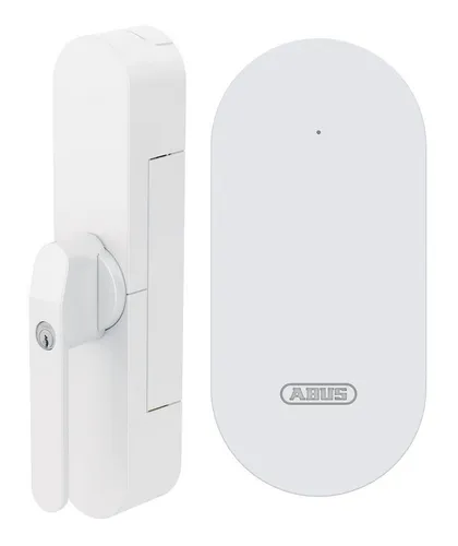 ABUS Alarmfenstergriff Fensterantrieb WINTECTO™ One vs. Weiß + WLAN-Brücke Bridge One Weiß, verschiedenschließend + Bridge One, Alarmfunktion, einfache Montage ohne Bohren, für Balkon-/ Terrassentür