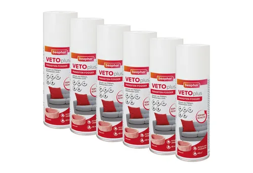 beaphar VETOplus Parasiten Fogger - 6x 200 ml - Effektiver Parasiten-Fogger für Hunde und Katzen, ideal zur Vorbeugung gegen Flöhe und andere Schädlinge. Schafft eine schützende Barriere für mindestens 7 Tage in Innenräumen und Gärten.