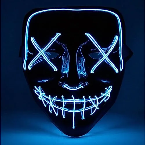TK Gruppe Timo Klingler LED Grusel Maske - wie aus Purge steuerbar, Gesicht leuchtend, für Halloween, Fasching & Karneval als Kostüm für Herren & Damen (Farbauswahl) (1x blau)