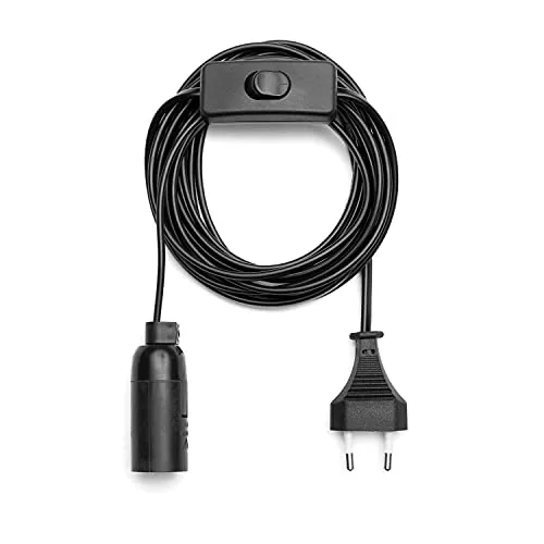 Lampenfassung max. 40W E14 / max. 60W E27 Schwarz 3,5m Kabel mit Stecker & Schalter (Schwarz, E14 max. 40W)