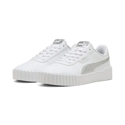PUMA Damen Carina 3.0 Aqua Metallics Sneaker - Stilvoller Komfort in White Silver - Damen-Sneaker mit glanzvollem Aqua Metallics Design, ideal für trendbewusste Frauen, die Komfort und Stil vereinen möchten.