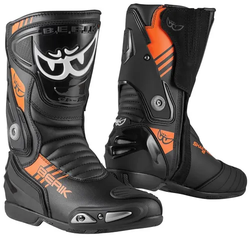 Berik Shaft 3.0 Motorradstiefel, schwarz-orange, Größe 43 - Motorradstiefel aus Rindsleder mit Schienbein- und Knöchelprotektoren für optimalen Schutz und Komfort beim Fahren.