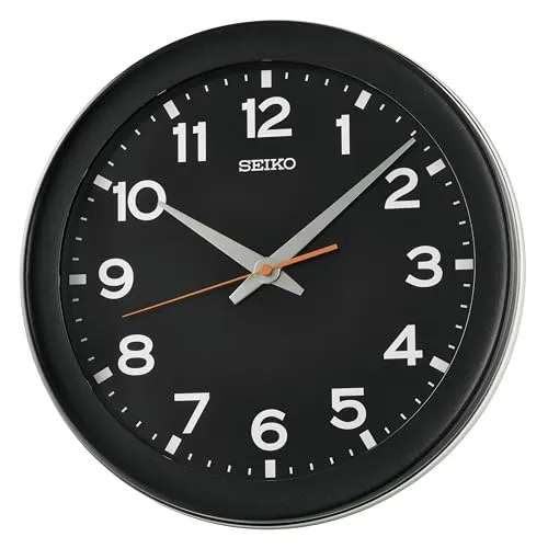 Seiko Wanduhr schwarz - Elegante Quarzuhr für Küche und Büro - Wohnaccessoires mit durchlaufender Sekunde, ideal für präzise Zeitmessung in Küche, Arbeitszimmer und Büro. Modernes Design in Schwarz.