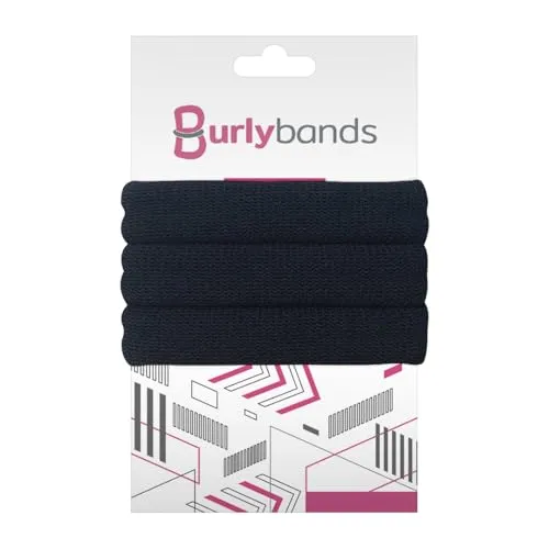 Burlybands Haargummi Damen - Große Haargummis Mädchen für Dickes, Schweres oder Lockiges Haar - Rutschfest und Schädigt das Haar Nicht - Nahtloses Sporthaargummi für Dickes Haar (Schwarz, 3 Stück)