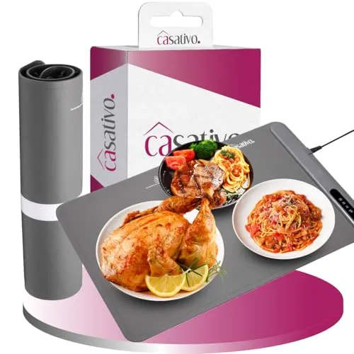 Casativo 2er-Set Professionelle Silikon-Warmhalteplatte (250W) - Die praktische Warmhalteplatte (61x40cm) hält Speisen flexibel warm und ist ideal für gesellige Anlässe. Mit 3 Temperaturstufen von 55-100°C sorgt sie für optimale Wärme und ist leicht zu reinigen. Inklusive Zubehör für maximalen Komfort.