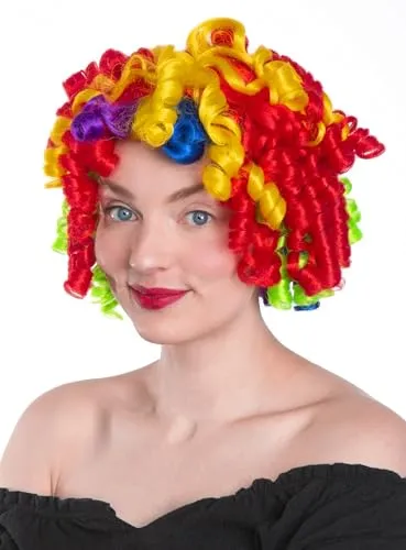 Regenbogen Clown Perücke in rot von MASKWORLD