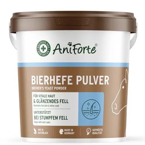 AniForte Reine Bierhefe für Pferde 2,5kg - Vitale Haut & glänzendes Fell, Pferde Bierhefe Pulver reich an B-Vitaminen für gesunden Fellglanz, unterstützt die Verdauung