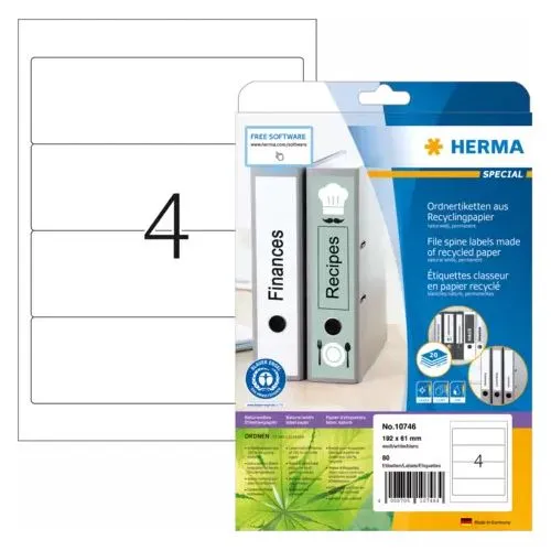 HERMA 10746 Recycling Ordnerrücken Etiketten - 80 selbstklebende Etiketten, umweltfreundlich und ideal für Laserdrucker sowie Handbeschriftung