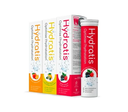 HYDRATIS Beschleunigte Rehydrierung Tabletten - Elektrolyt mit Magnesium, Zink, Kalium - Pfirsich & Waldfrucht & Zitronen-Holunderblüten-Geschmack, 3x20 Tabletten