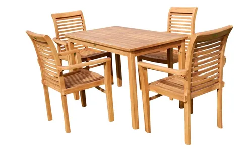 TEAK Gartengarnitur Tisch 120x70cm ALPEN + 4x Sessel